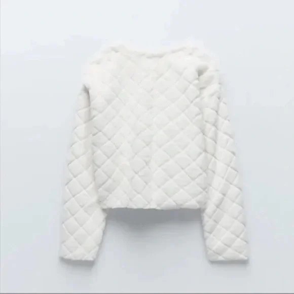 Zara Crop Quilted Faux Fur Sweater - Picture 10 of 12